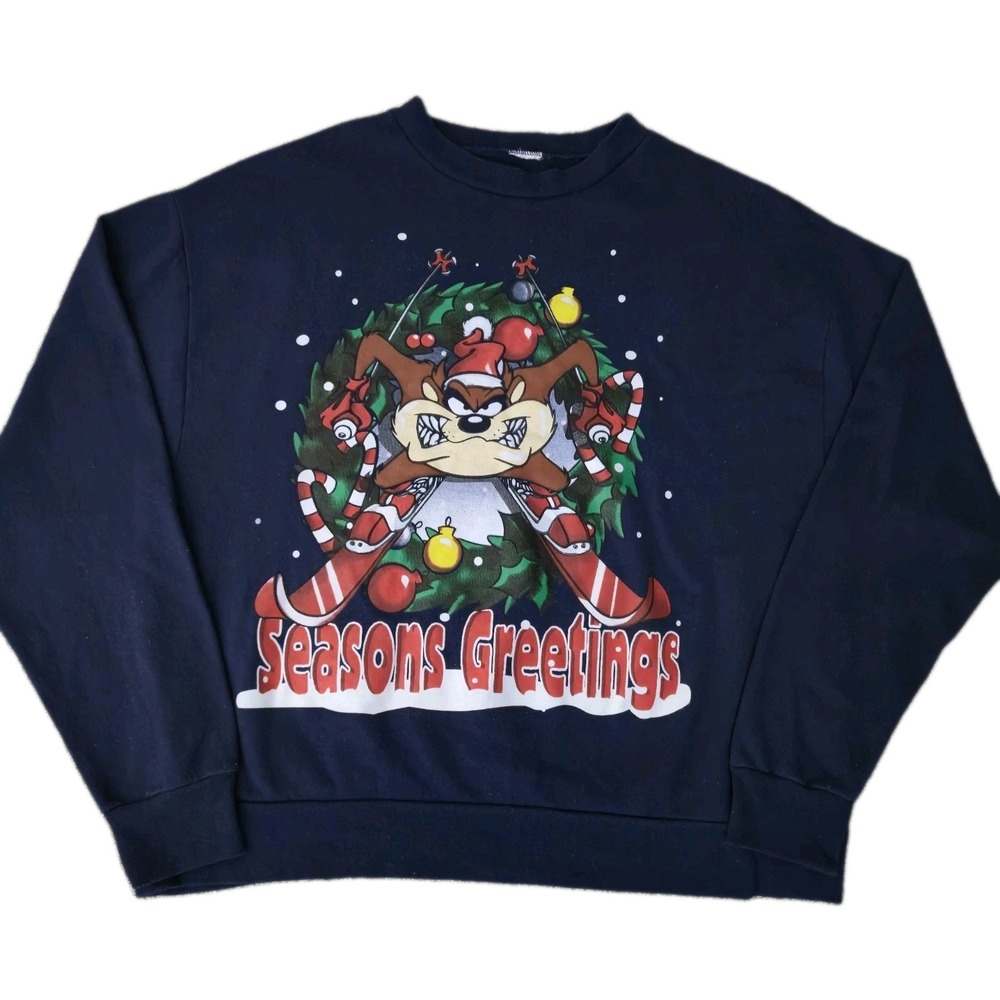 Vintage 90s Looney Tunes Taz Christmas Holiday Crewneck Sweatshirt Size XXL